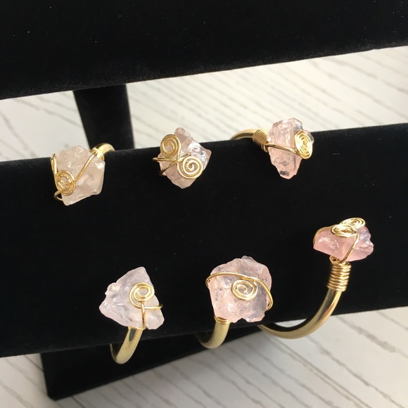 Boho Gold Metal Pink Crystal Wired Bangle Bracelet - Picture 6 of 8